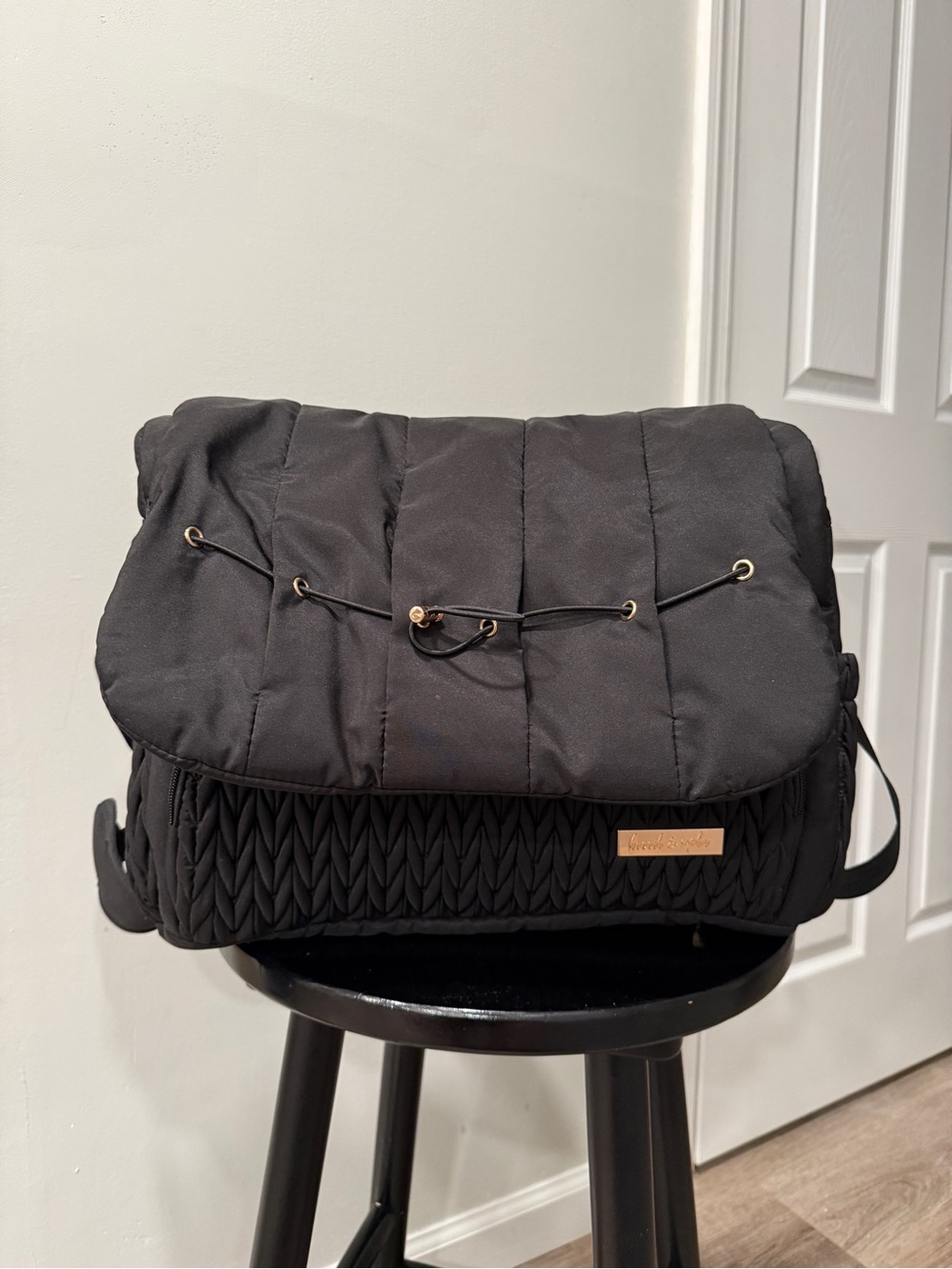 Quilted Black Baby Messenger Bag with Braided Front Detail